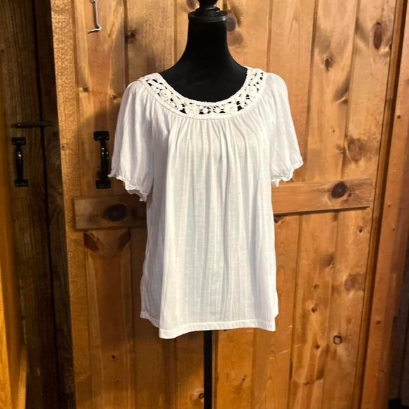 Cathy Tops - Cathy size Medium Peasant Blouse White
